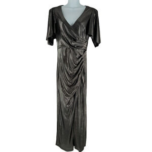 Eliza J Dress Womens Size 10 Formal Metallic Shimmer Butterfly Sleeves Maxi NEW